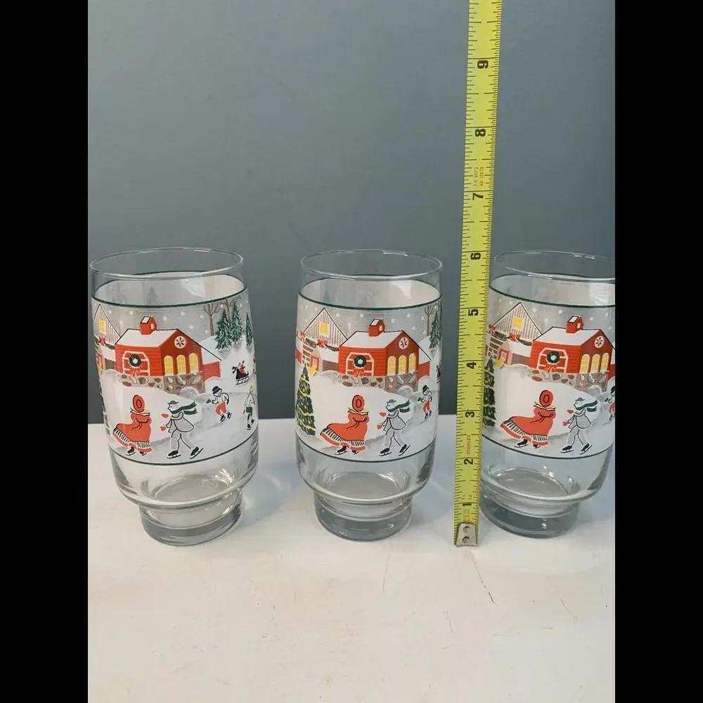 Sango Set of 3 Silent Night Christmas Glass Tumblers Joan Luntz 6” 16 oz Vintage - Picture 3 of 6